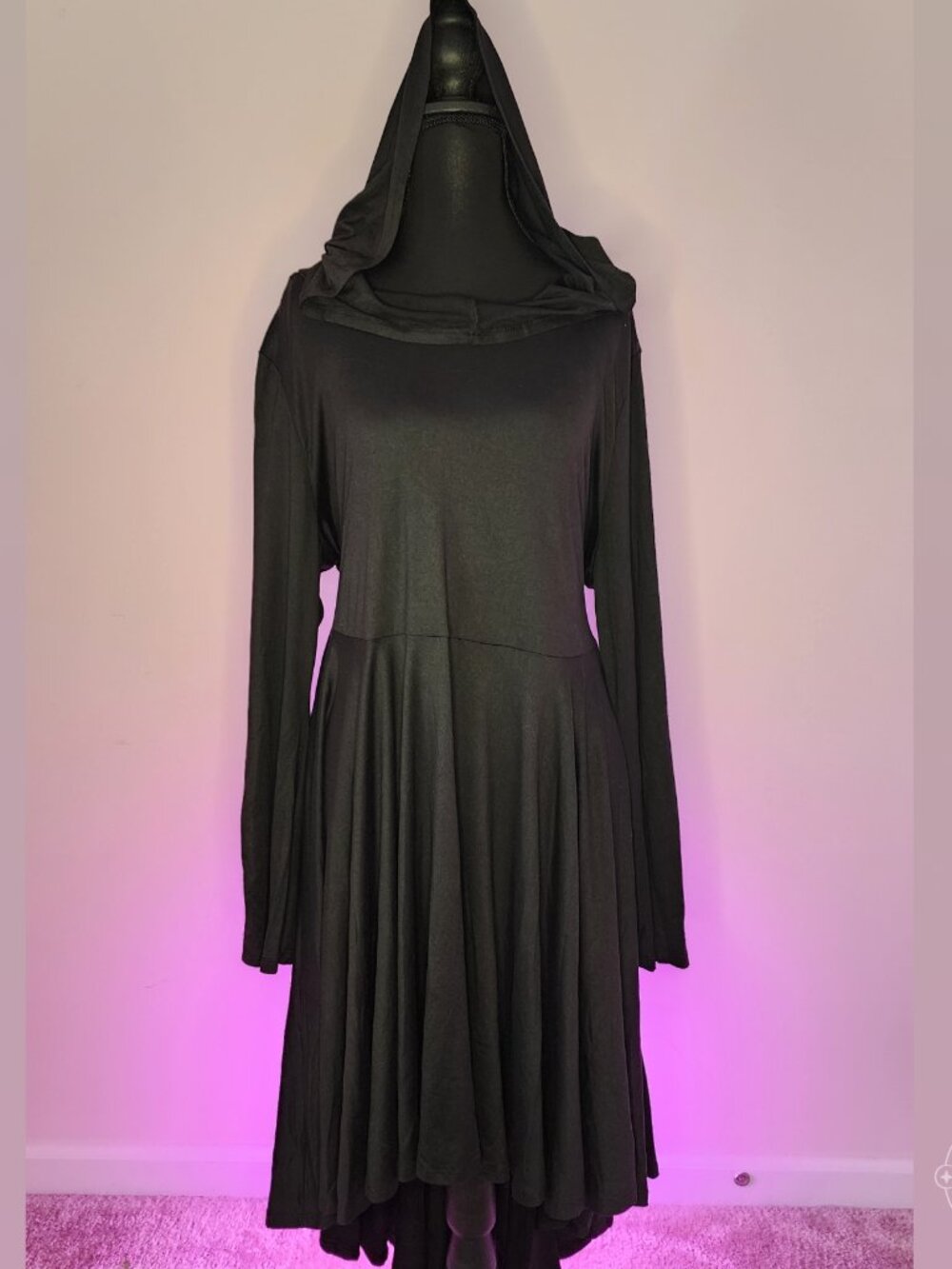 Black Hi-Low Hooded Dress Plus Size